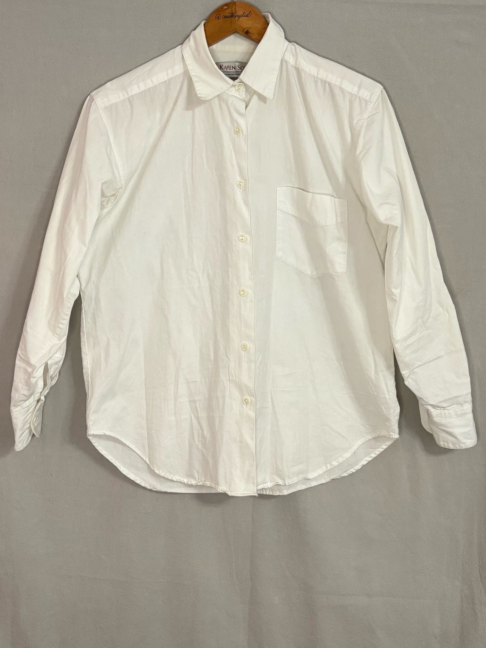 Karen Scott White Long Sleeve Button-Down Shirt with Chest Pocket in Size Small